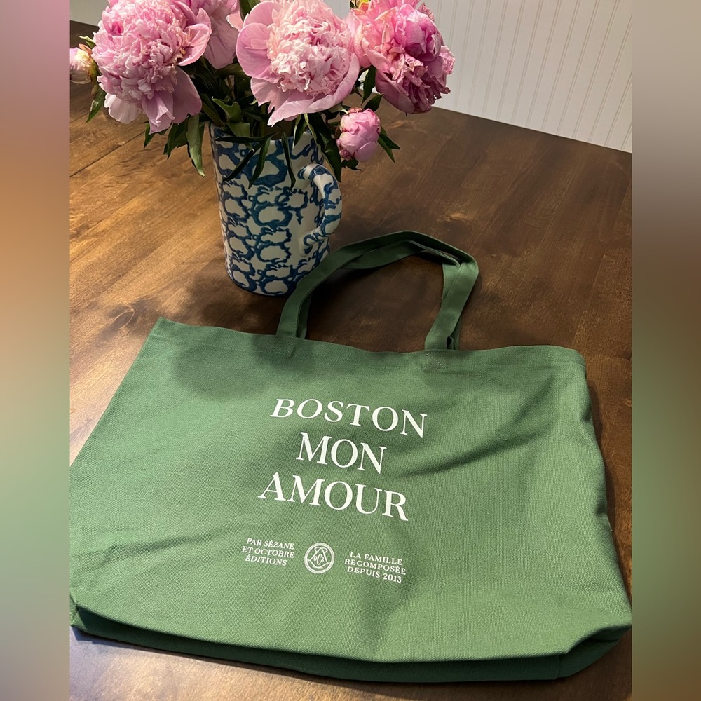 Sézane Green Canvas 'Boston Mon Amour' Tote